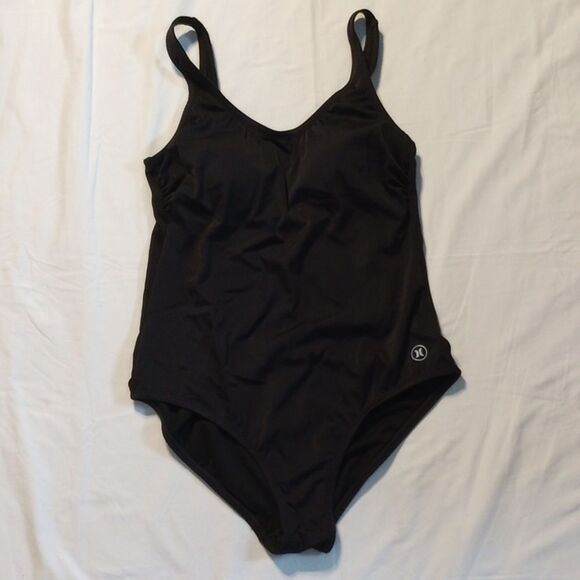 Hurley Black Ribbed One Piece Swimsuit Bathing Suit Women's Large - Picture 1 of 11